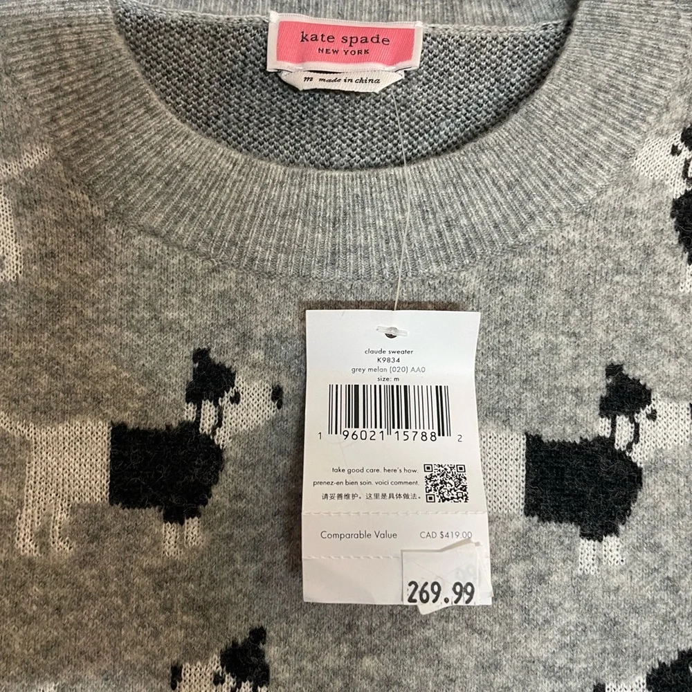 NWT kate spade Wool Claude Sweater with Dachsund Pattern Size M
